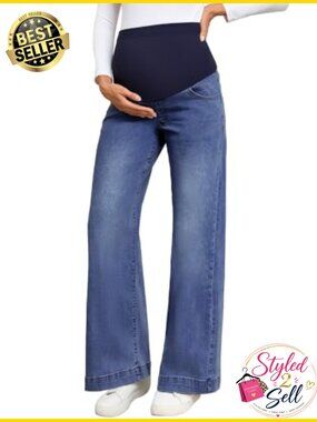 Wide Leg Maternity Jeans Over Belly Stretch Pregnancy Pants